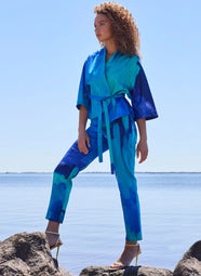 Brushstroke Blue Cotton Chino Side Zip Pant