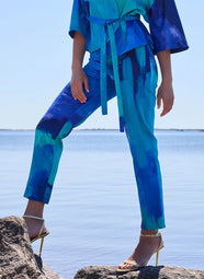 Brushstroke Blue Cotton Chino Side Zip Pant