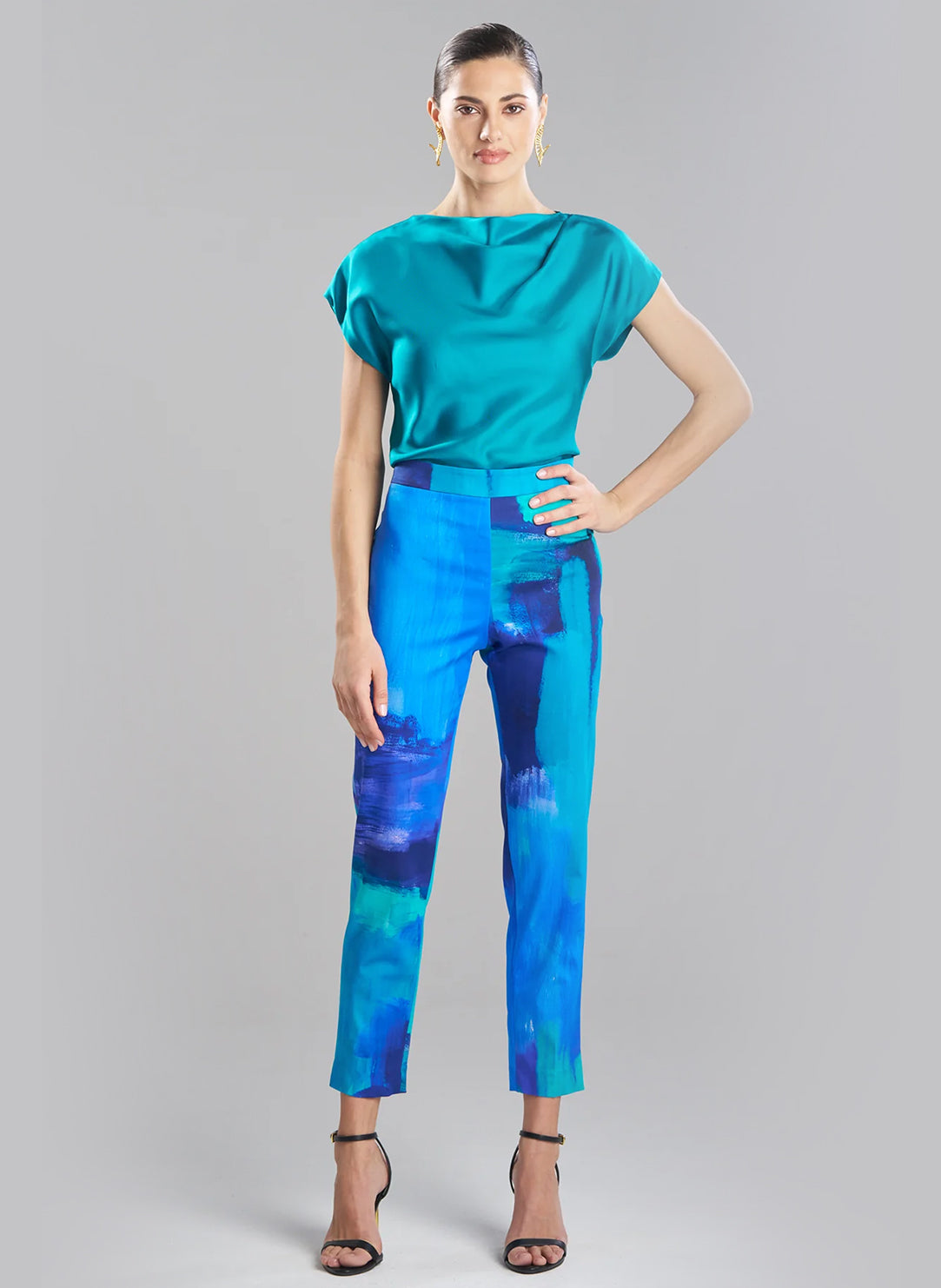 Brushstroke Blue Cotton Chino Side Zip Pant