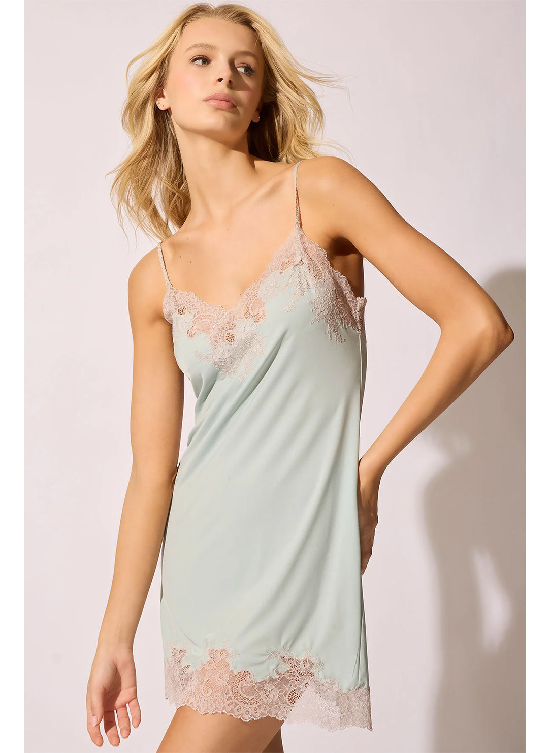 Enchant Sea Green Lace Trim Chemise