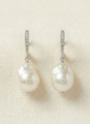 Baroque Pearl Silver Drop Earrings