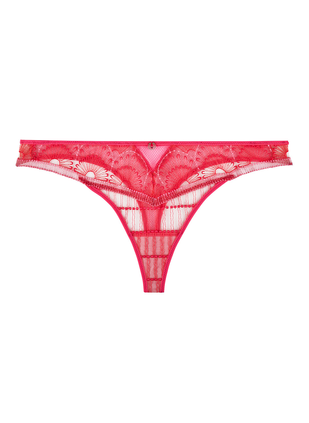 Shyle Fluorescent Pink Picot Lace Edged Thong Panty