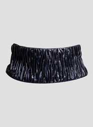 Vegan Luxe Lambskin Black Obi Belt with Texture Embroidery
