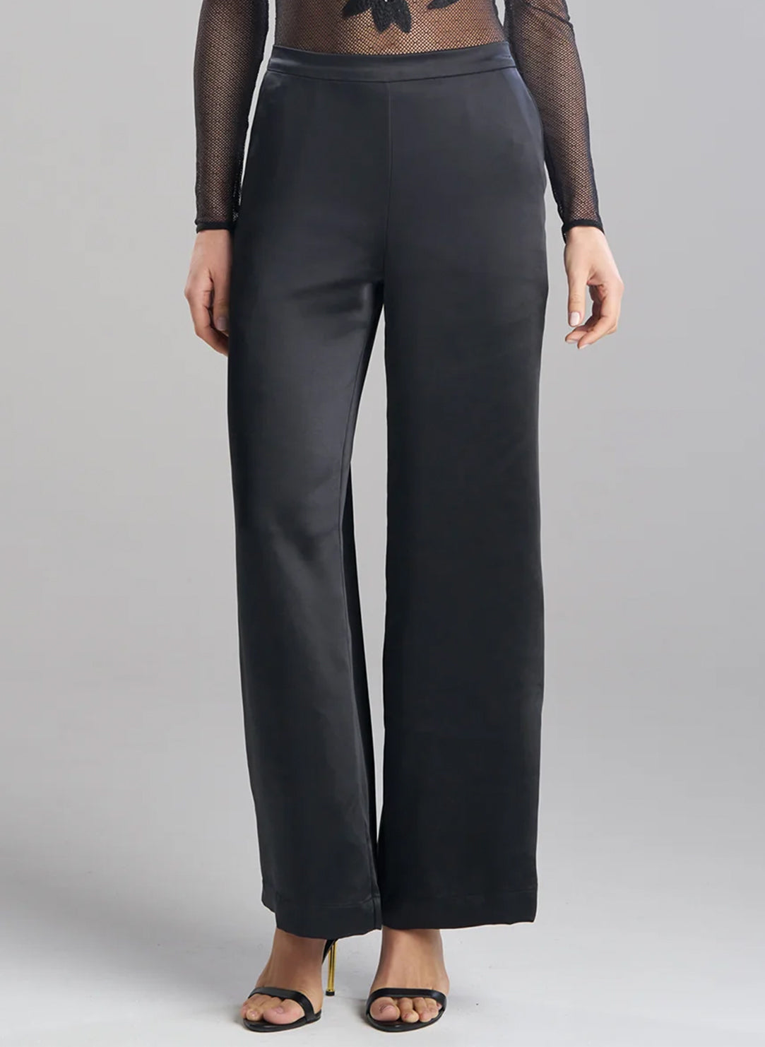 Luxe Satin Black Wide Leg Pull on Pants