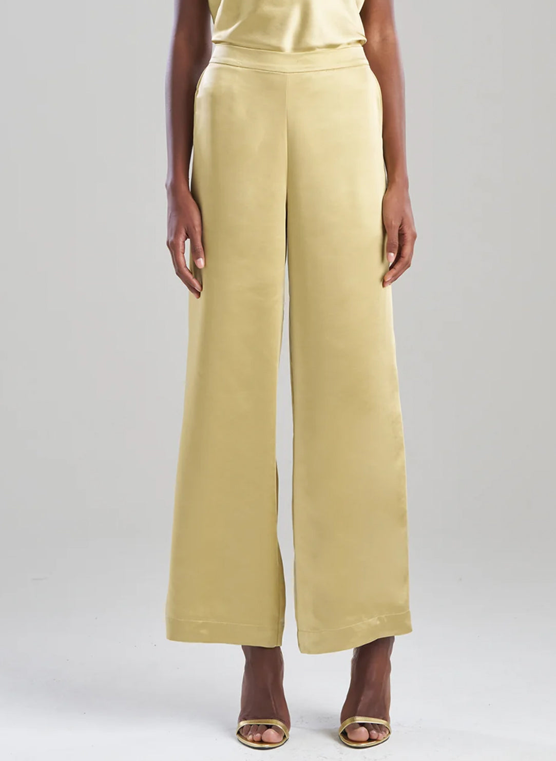 Luxe Satin Gold Wide Leg Pull on Pants