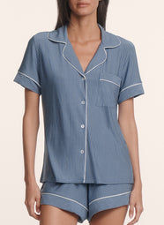 Gisele Printed Duo Stripe Slate Blue Relaxed PJ Short Set