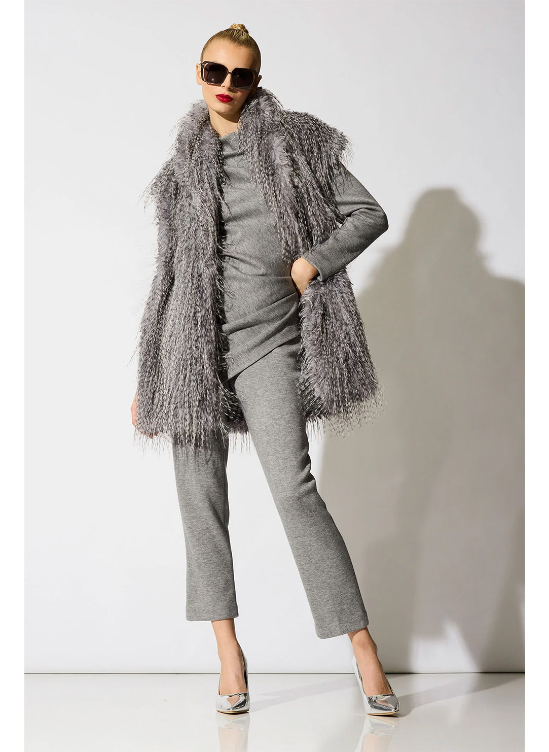 Double Knit Heather Grey Long Sleeve Draped Top