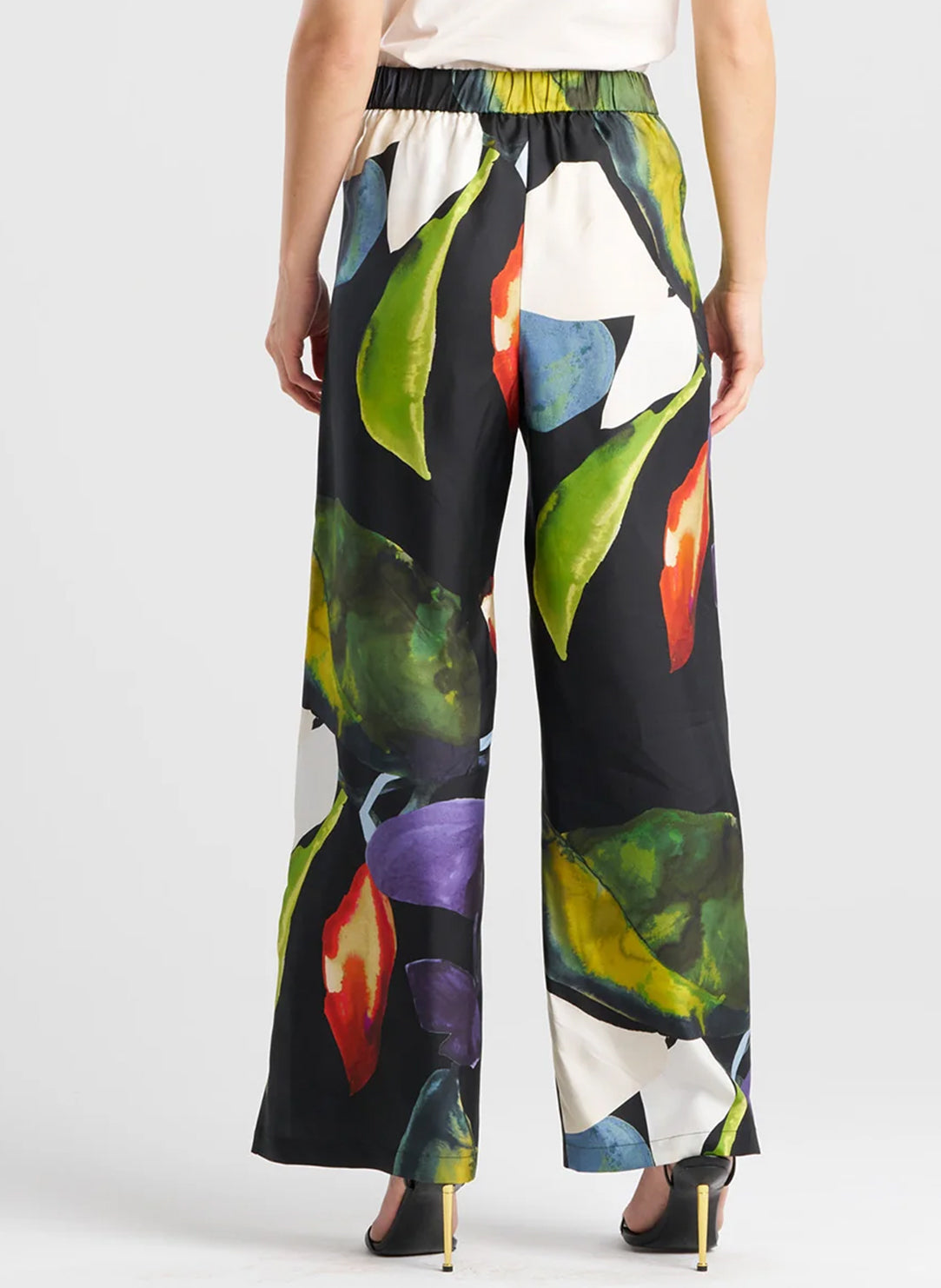 Yoru Silk Twill Black Multi Wide Pull on Pant