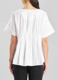 Solid Cotton Poplin White Pleated Back Cocoon Shirt