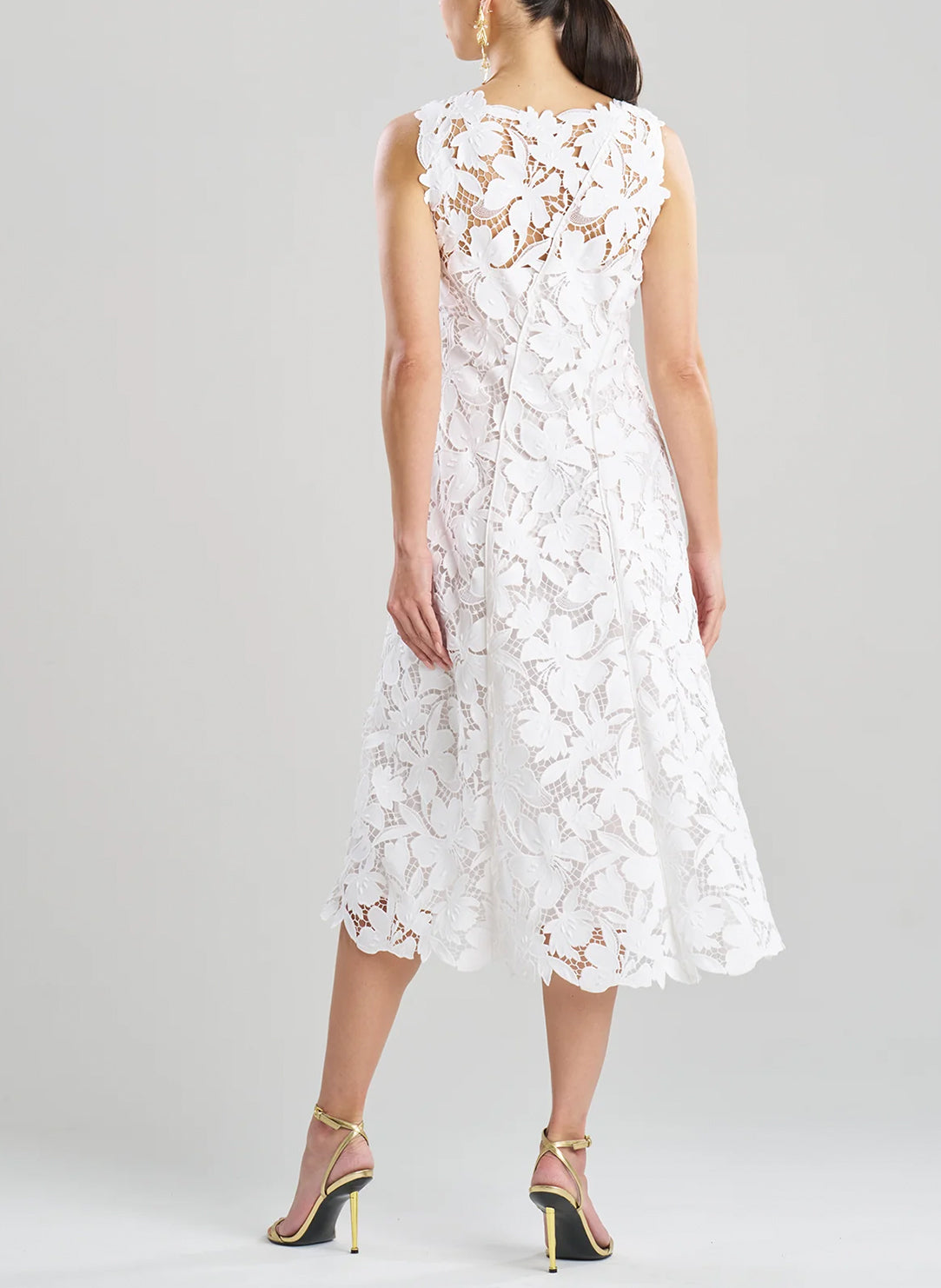 Peony Floral Lace White Asymmetric Seam Dress