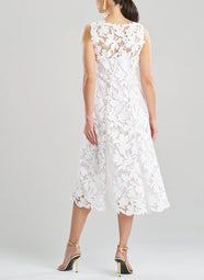 Peony Floral Lace White Asymmetric Seam Dress