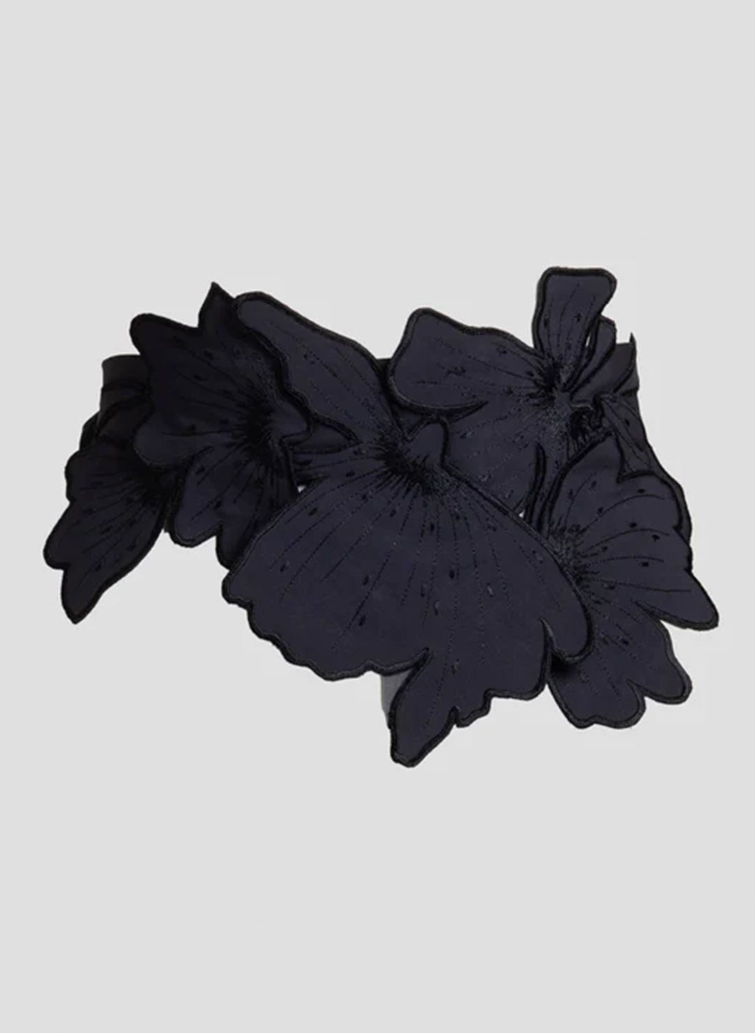 Tech Cotton Taffeta Black 3D Embroidered Obi Belt