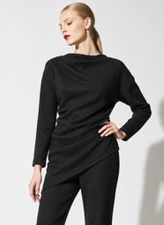 Double Knit Black Long Sleeve Draped Top