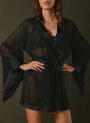 Daniella Mousseline Noir Short Silk Chiffon Robe