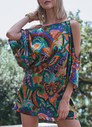Athena Imp.Vert/Jaune Open Shoulder Tunic Dress