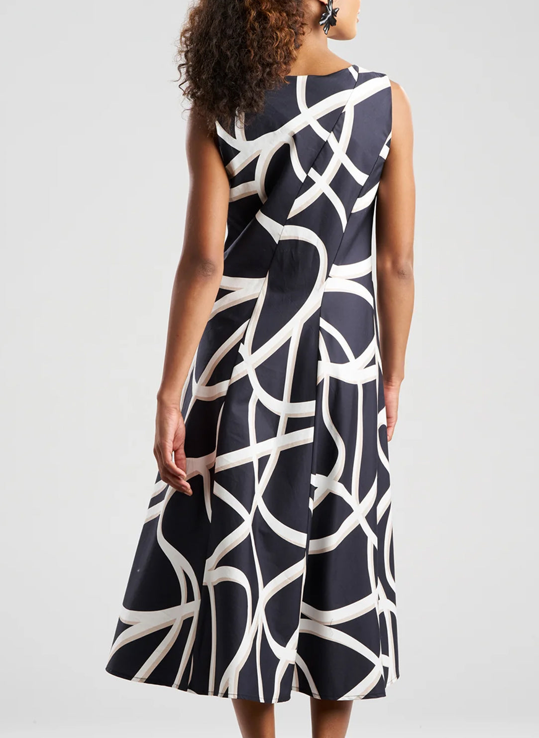 Spiral Cotton Taffeta Black/White Asymmetric Seam Dress