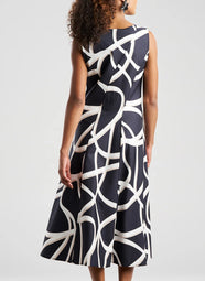 Spiral Cotton Taffeta Black/White Asymmetric Seam Dress