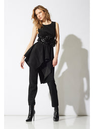 Textured Cotton Jacquard Black Asymmetric Top