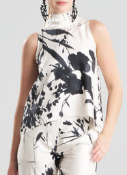 Nara Silk Twill Black/White Halter Scarf Top