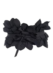 Tech Cotton Taffeta Black Obi Belt with Embroidery