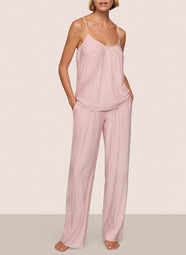 Gisele Printed Duo Stripe Holly Red Cami Pant PJ Set