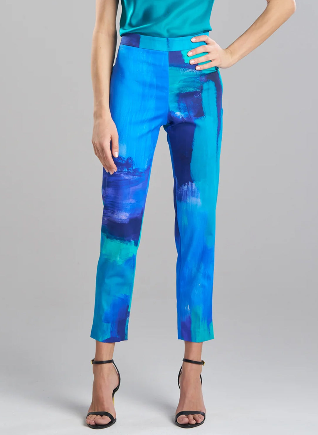 Brushstroke Blue Cotton Chino Side Zip Pant