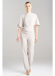Stretch Crepe Pearl Asymmetric Draped Top
