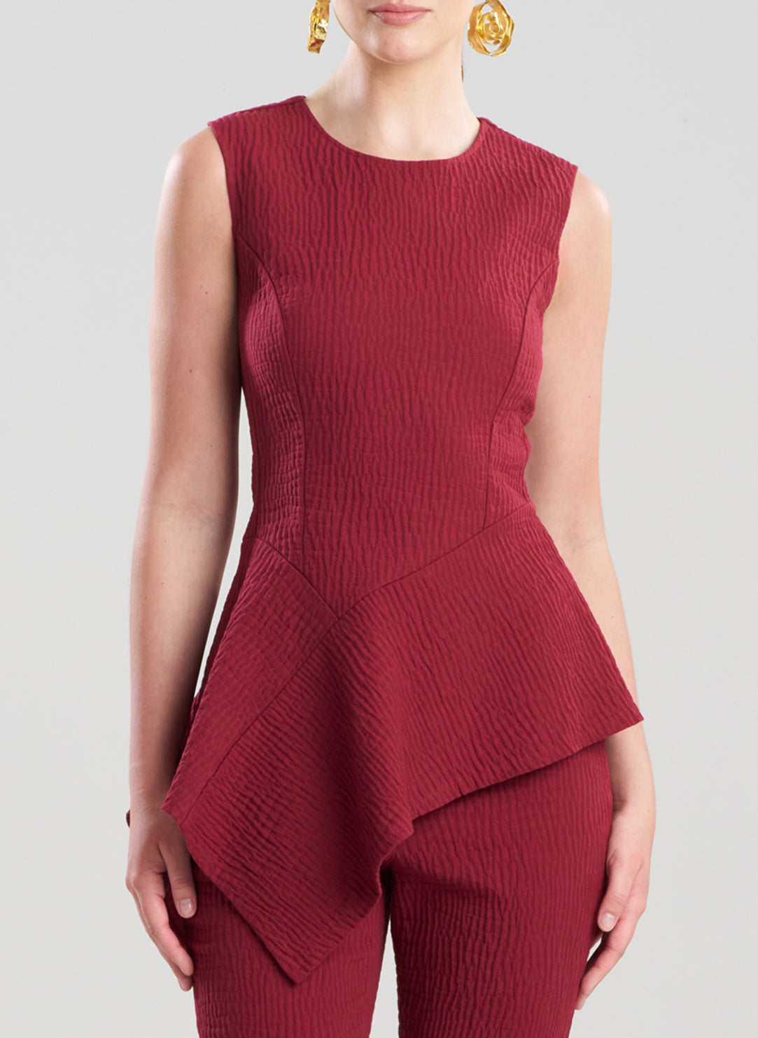 Textured Cotton Jacquard Ruby Asymmetric Top