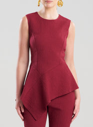Textured Cotton Jacquard Ruby Asymmetric Top