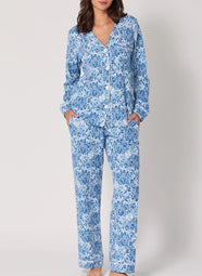 Dreamy Damask Blue Long Pajama Set