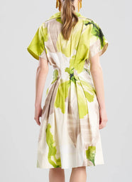 Orchid Cotton Poplin Chartreuse Pleat Release Button Dress