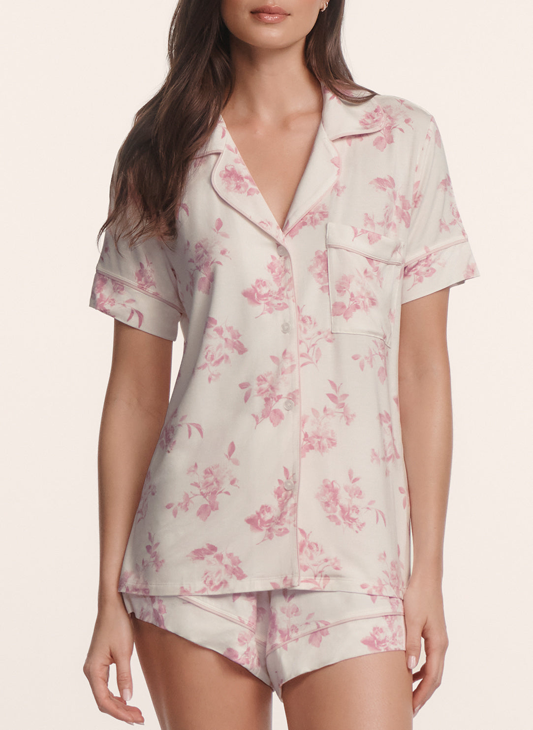 Gisele Printed Rose Garden Cameo Pink Relaxed PJ Short Set