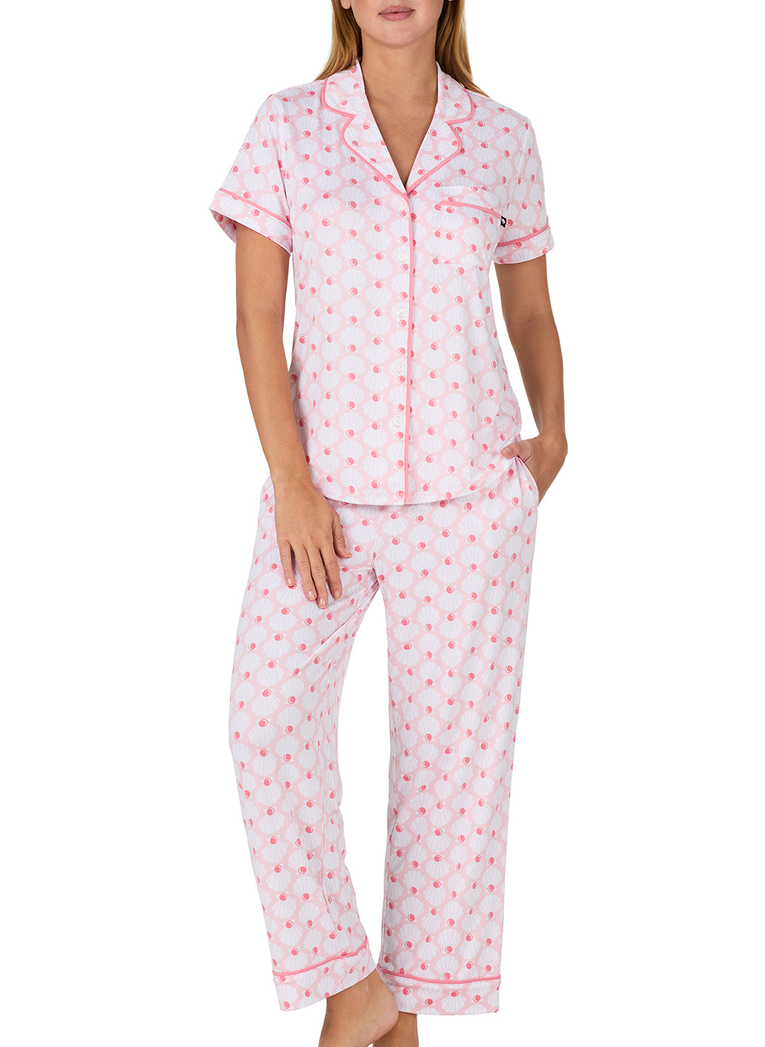 Pearl Shells Pink Short Sleeved Cropped Pajama Set