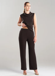 Stretch Crepe Dark Chestnut Pull on Straight Leg Pant
