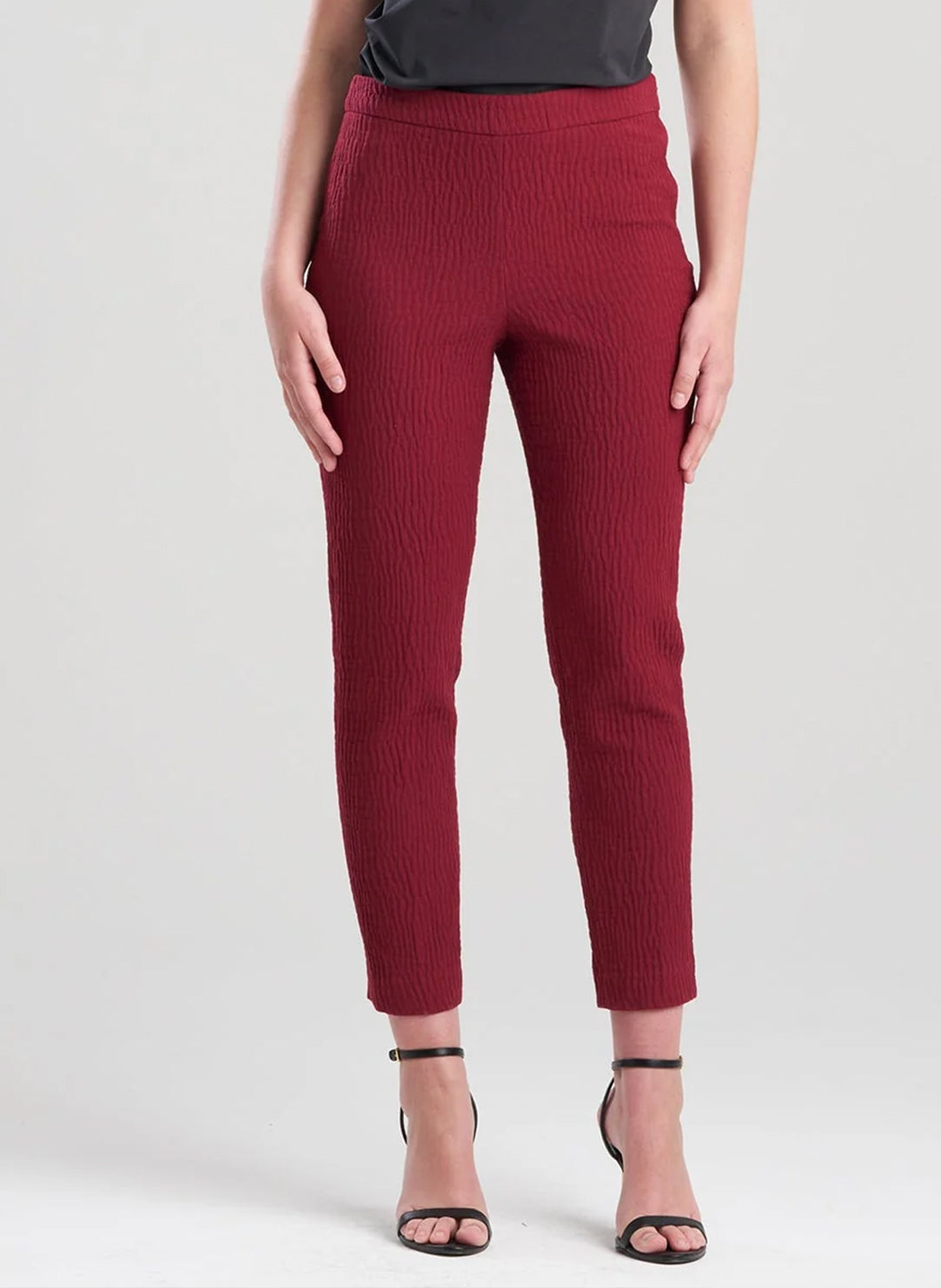 Textured Cotton Jacquard Ruby Side Zip Ankle Pant