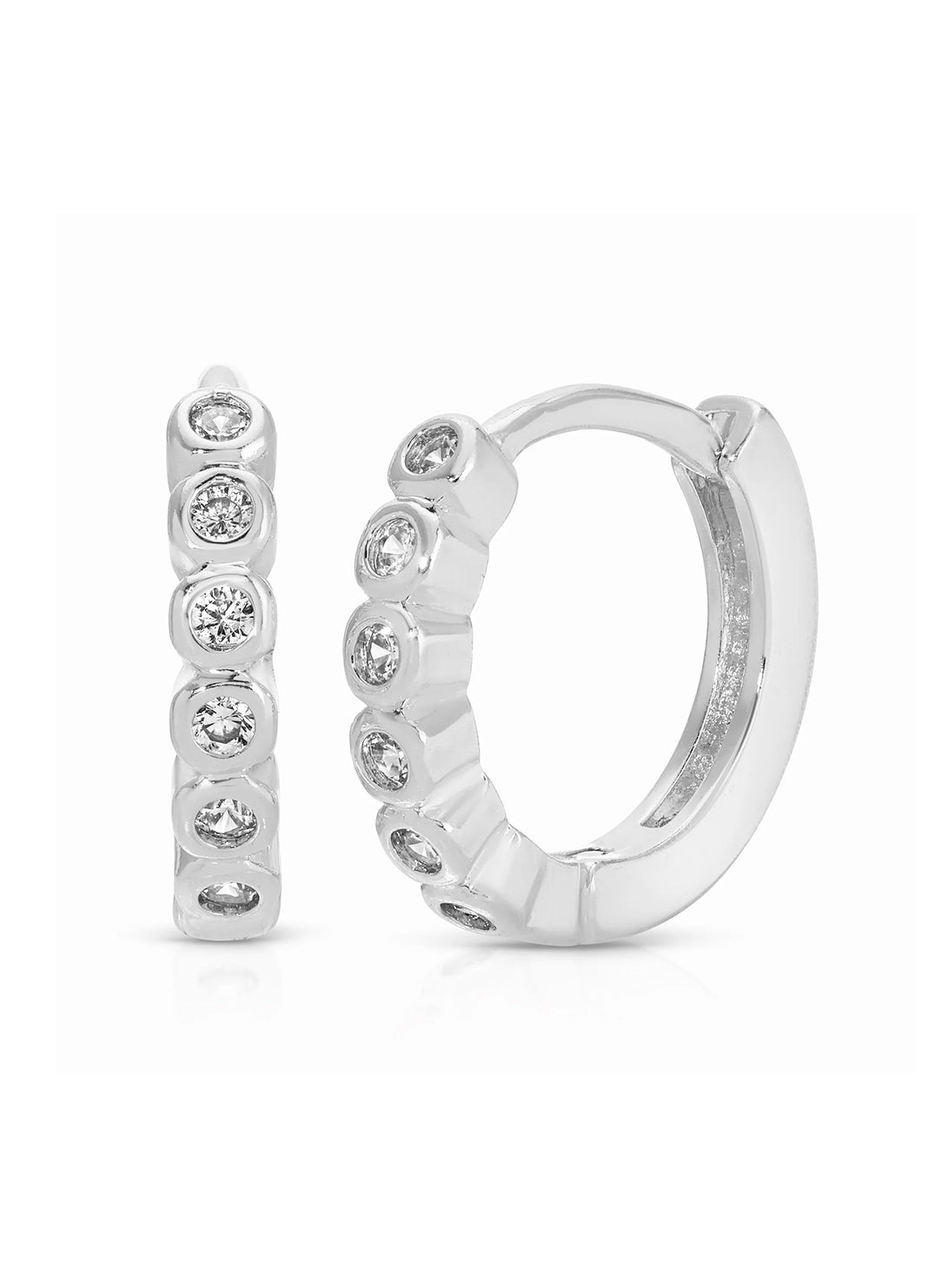 Kate Classic CZ Silver Bezel Huggie