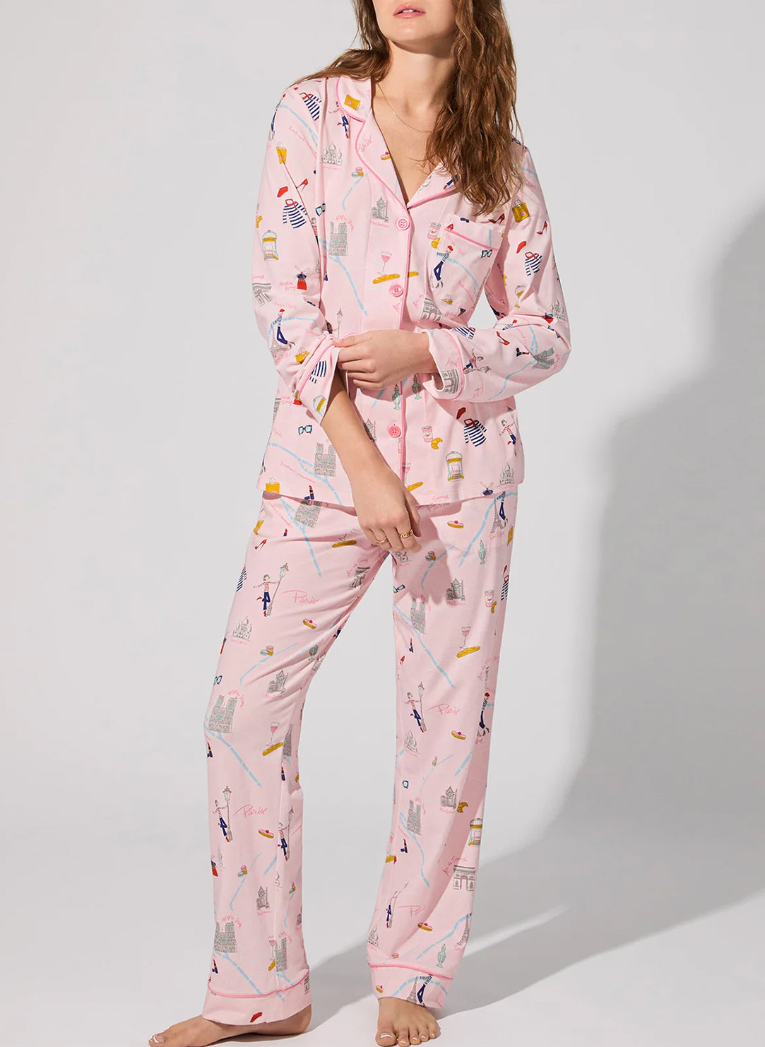 48 Hrs In Paris Pink Long Pajama Set