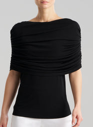 Matte Jersey Black Rouched Shoulder Top