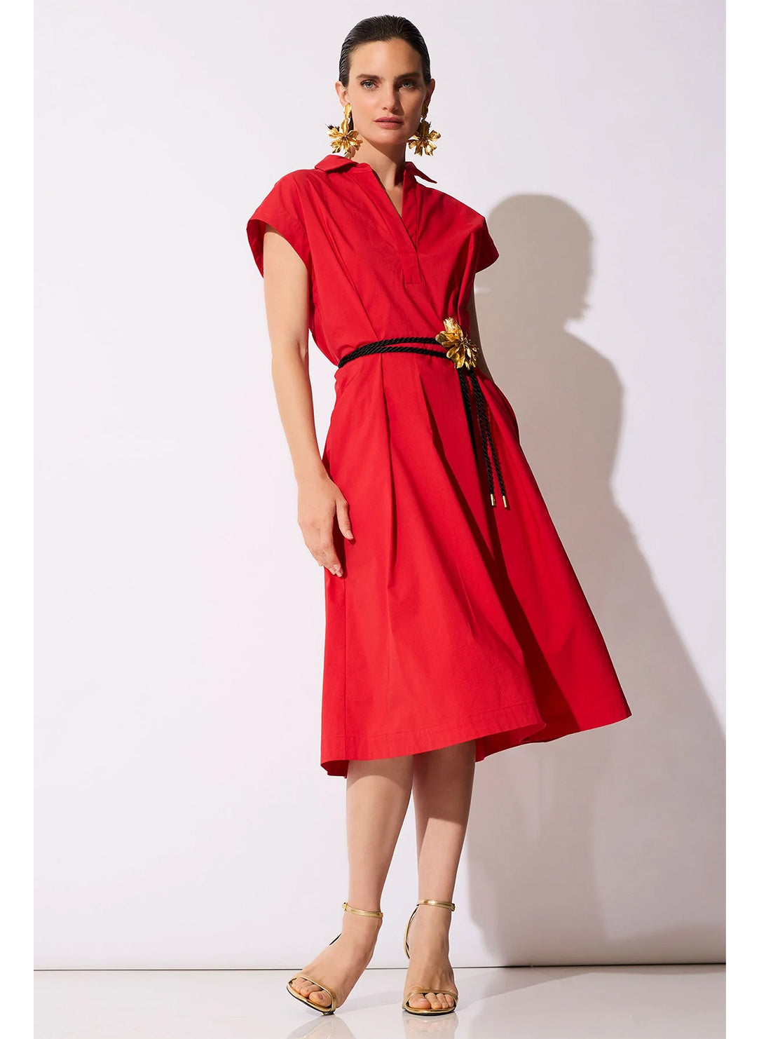 Tech Cotton Taffeta Mars Red Shirt Dress