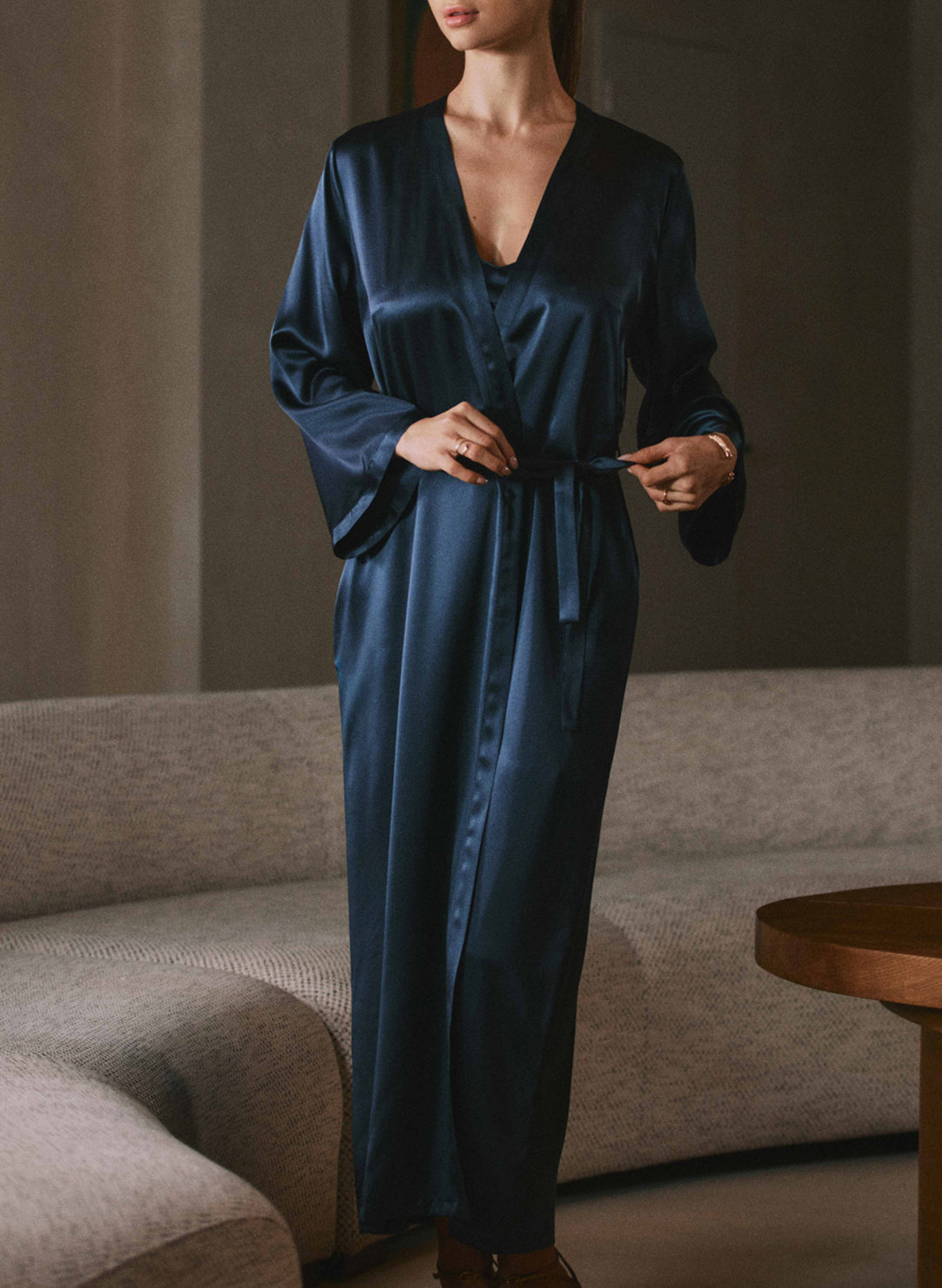 Dahlia Satin Nuit Solid Long Robe