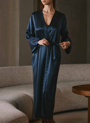 Dahlia Satin Nuit Solid Long Robe
