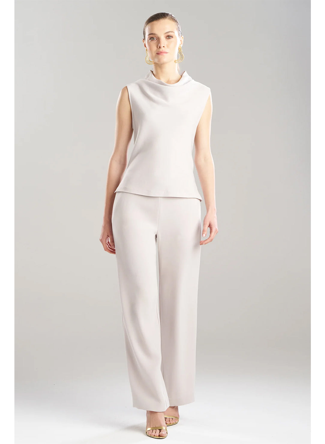 Stretch Crepe Pearl Funnel Neck Top