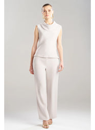Stretch Crepe Pearl Funnel Neck Top