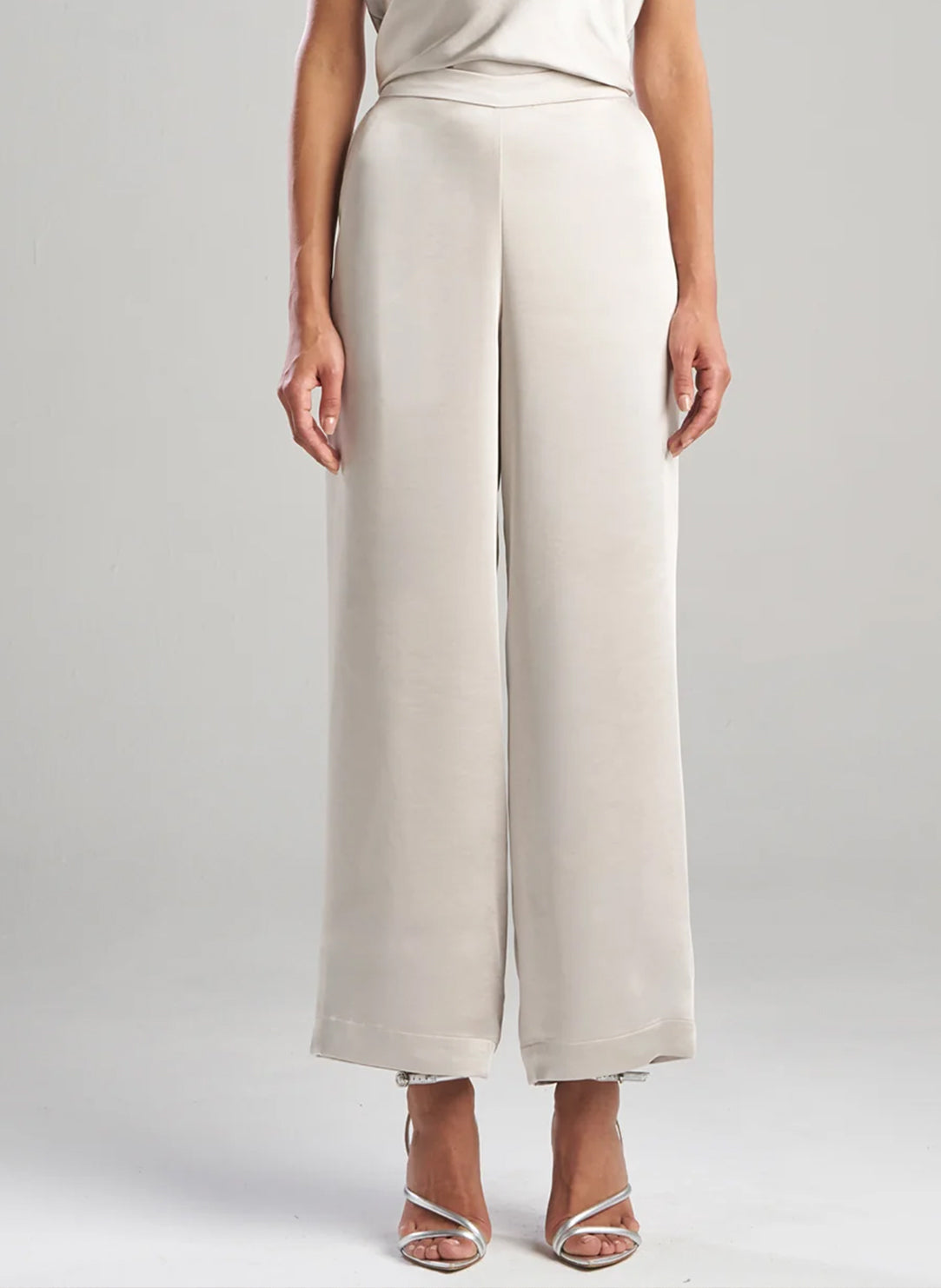 Luxe Satin Pearl Wide Leg Pull on Pants