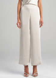 Luxe Satin Pearl Wide Leg Pull on Pants