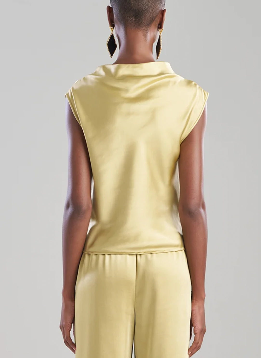 Luxe Satin Gold Drape Neck Top