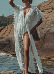 Celeste Dentelle Naturel Lace Long Beach Caftan