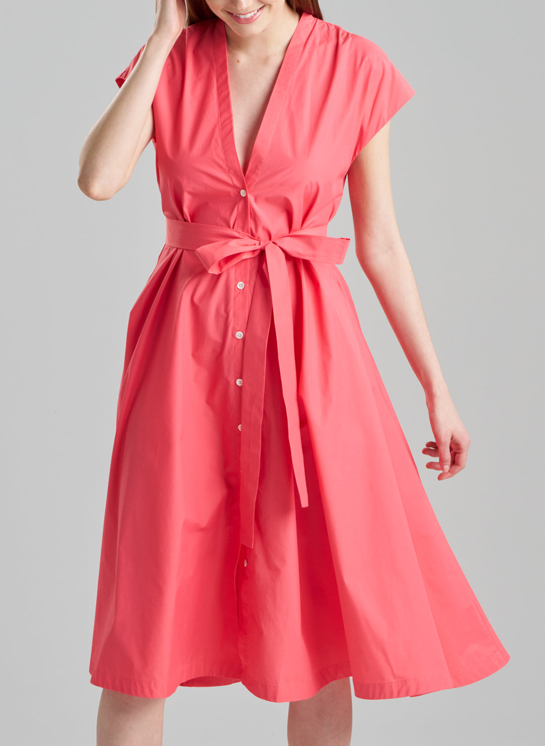 Techno Poplin Coral Tie Front Dress
