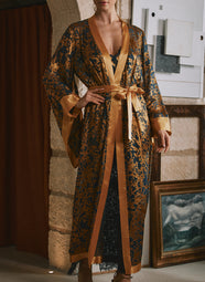 Dahlia Mousseline Dore Print Burnout Long Robe