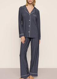 Gisele Printed Duo Stripe Navy Pajama Set